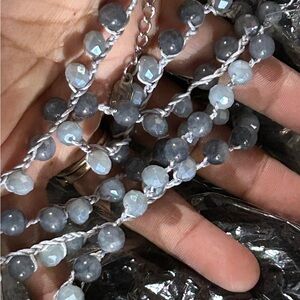 Elegant Gray Beaded Necklace 24”